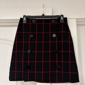 LOFT Black and Red Checkered Mini Skirt